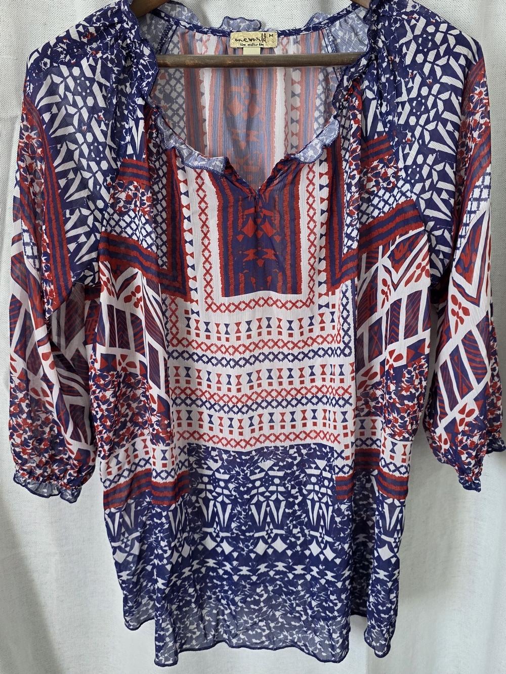 ONE WORLD Navy, Red & White Boho Print Tunic